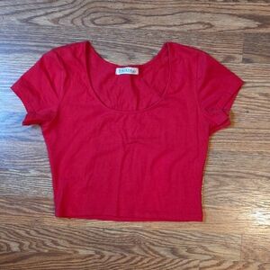 Bright Red Crop Top With Scoop Neck
